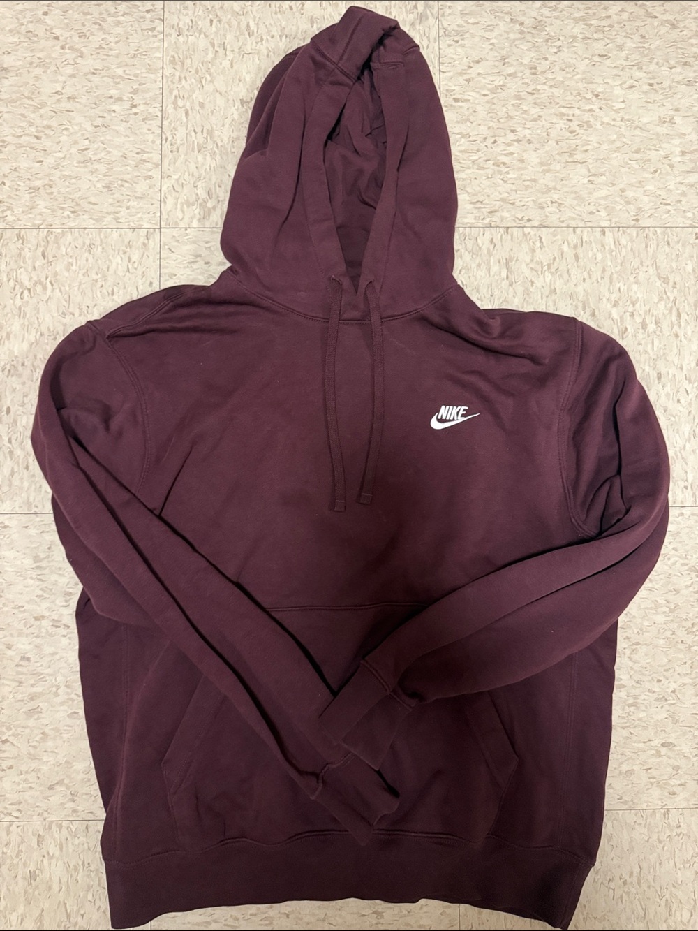 Nike Men's Burgundy Pullover Hoodie with White Swoosh